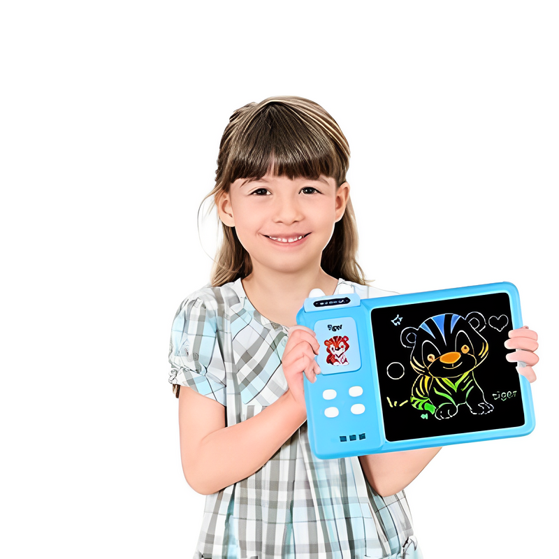 A girl holding the Talking Flash Cards LCD Writing Tablet